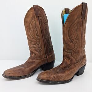 Vintage Brown Leather Cowboy Boots Men's Size 10 D Made in USA